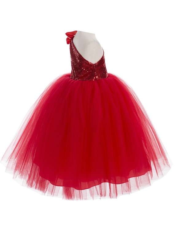 girls asymmetric neck single shoulder frock