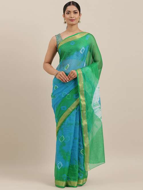women's bandhani blue colored saree with blouse - 19179044 - Standard Image - 0