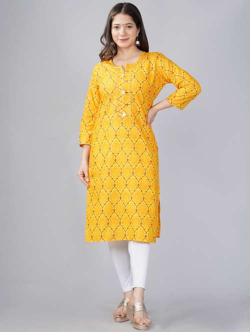 yellow printed straight kurta - 19180797 - Standard Image - 0