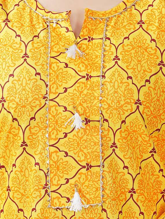 yellow printed straight kurta - 19180797 - Standard Image - 3