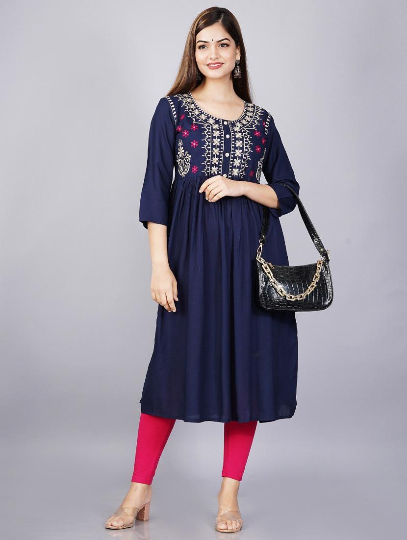 blue embroidered flared kurta - 19180809 - Standard Image - 3