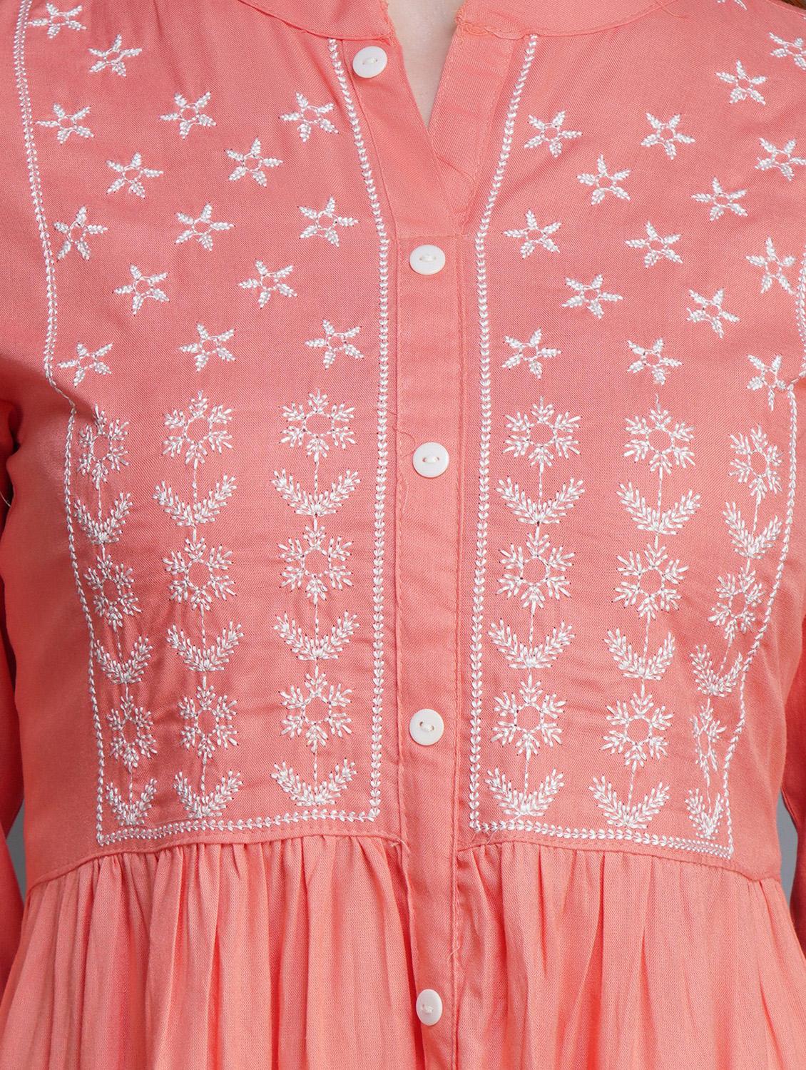 pink embroidered a-line kurta - 19182994 - Standard Image - 3