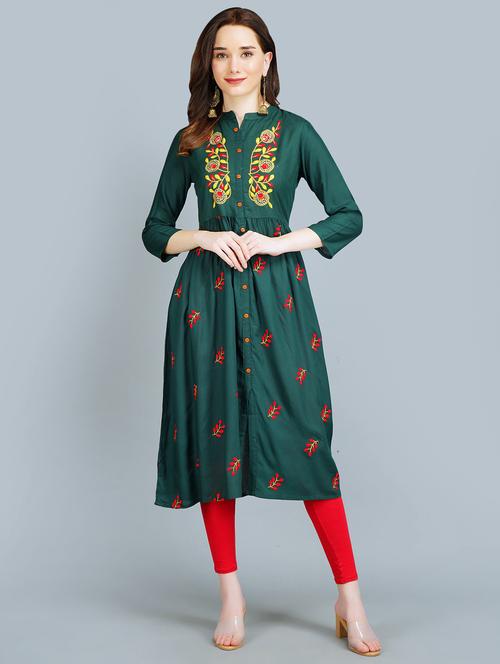 embroidered flared kurta - 19183010 -  Standard Image - 0