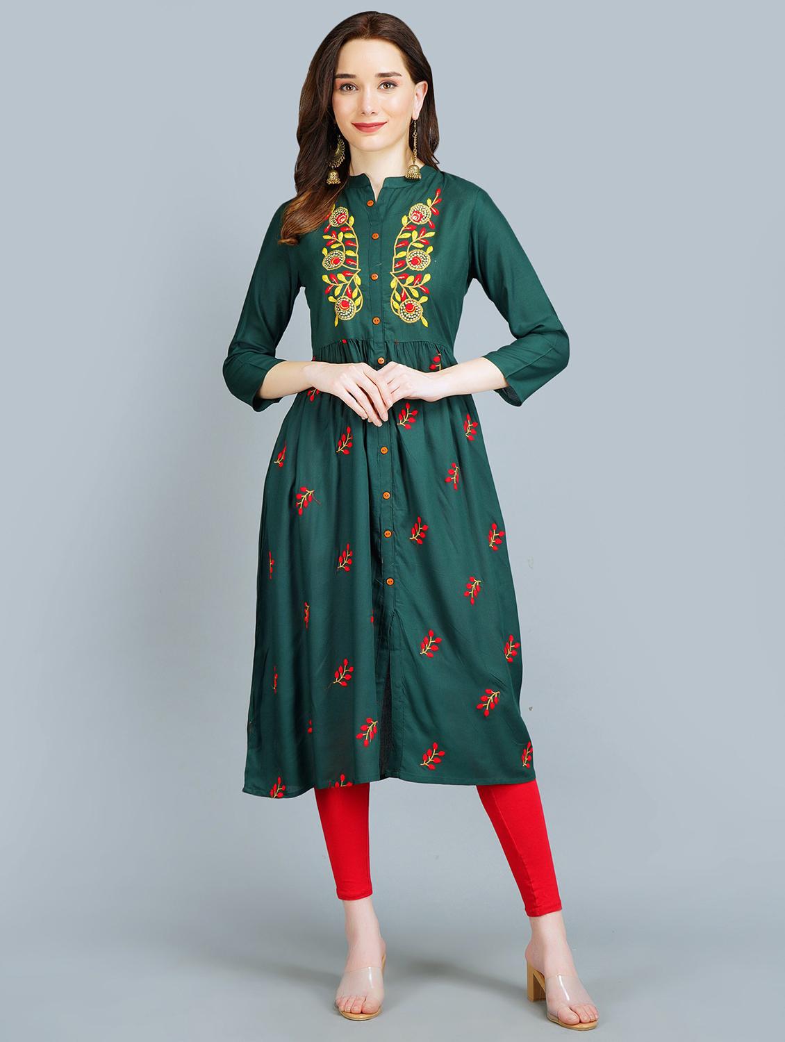 embroidered flared kurta - 19183010 -  Zoom Image - 0