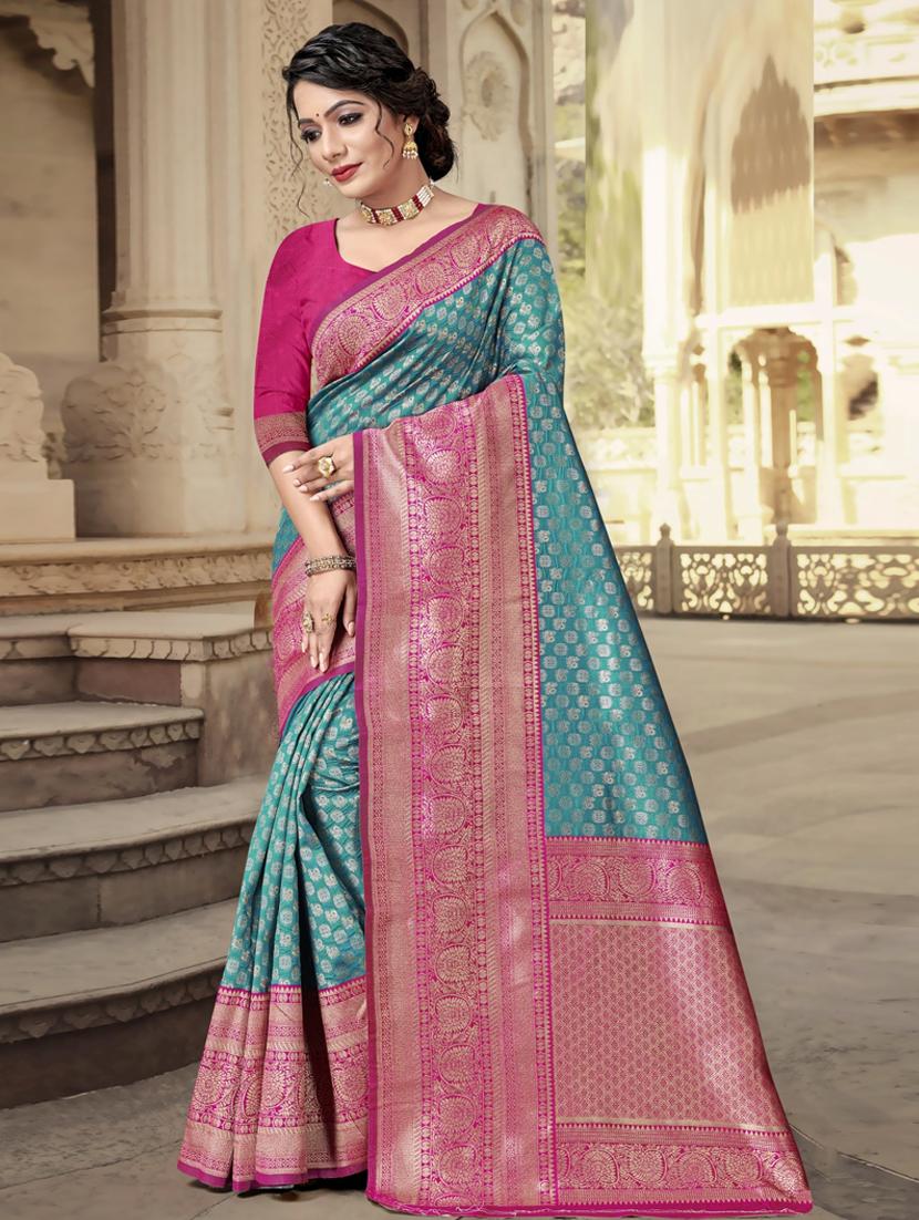 self design woven saree with blouse - 19183171 - Zoom Image - 0