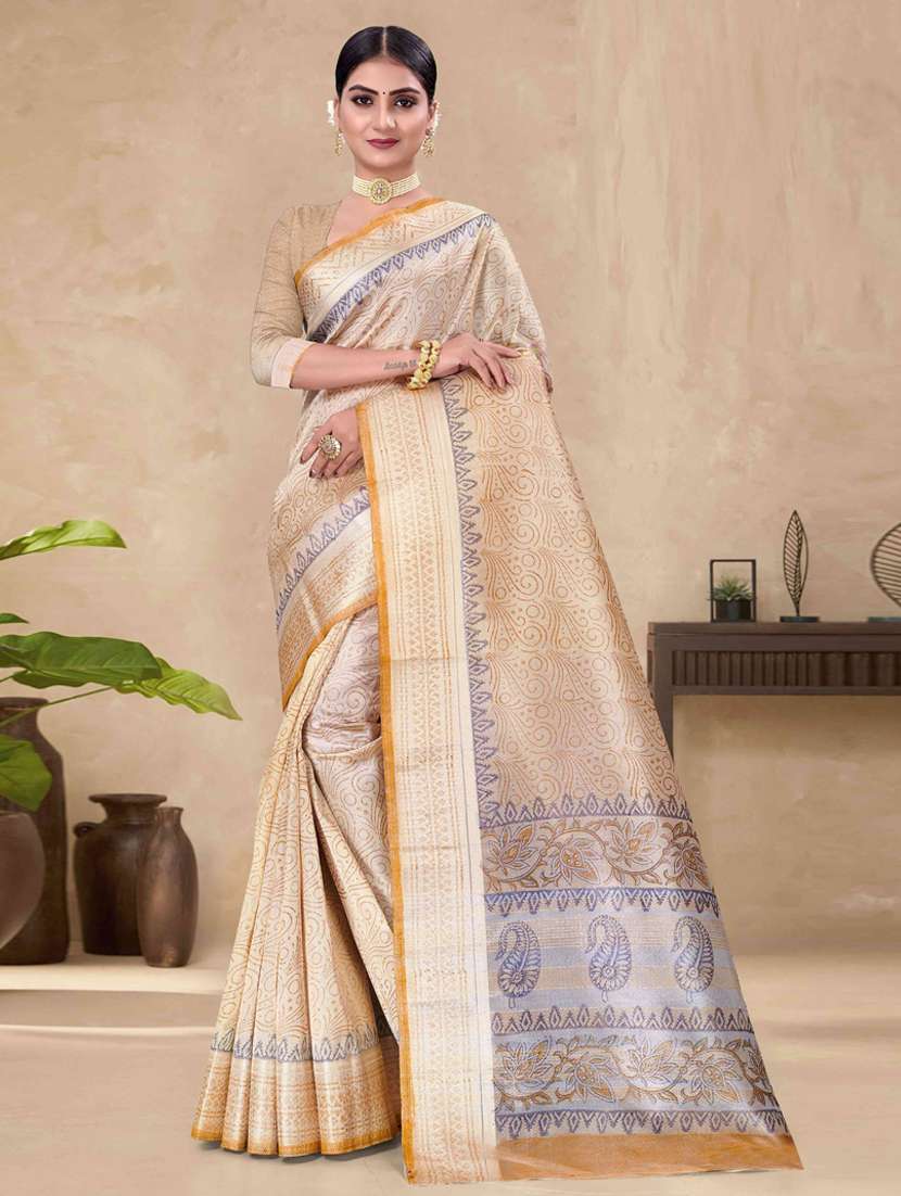 ethnic wear beige color saree set with blouse - 19183351 - Zoom Image - 0