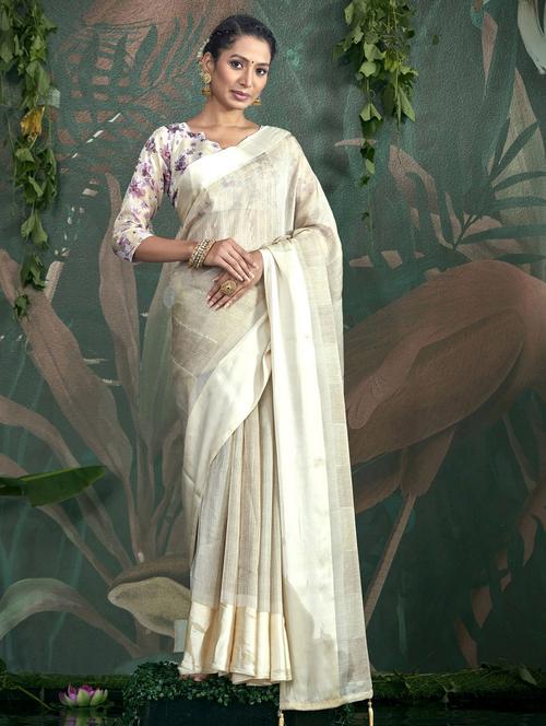 women's solid off white colored saree with blouse - 19183440 - Standard Image - 0
