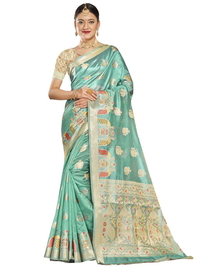 ethnic wear green color saree set with blouse - 19183471 - Zoom Image - 0