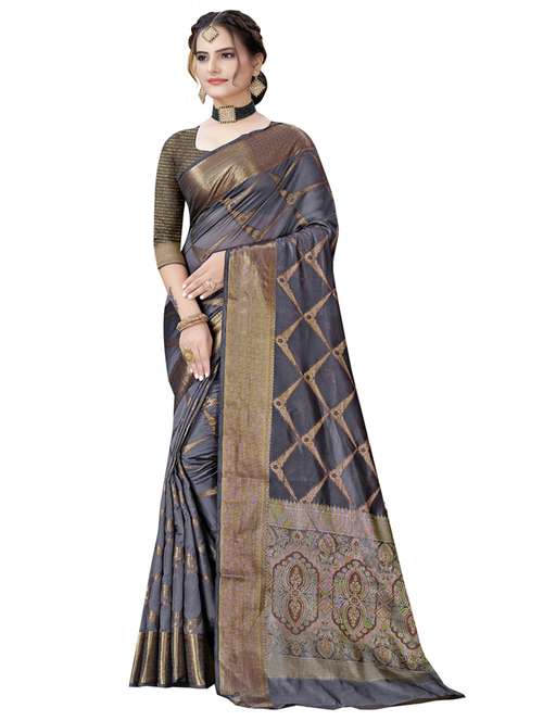 ethnic wear grey color saree set with blouse - 19183556 -  Standard Image - 0