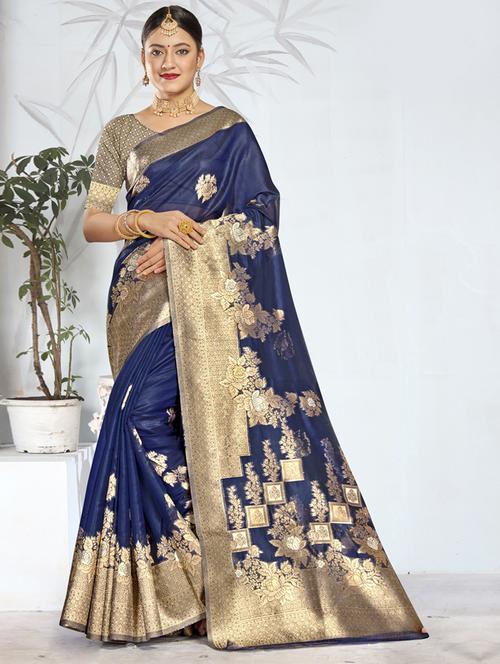 ethnic wear navy blue color saree set - 19184467 - Standard Image - 0