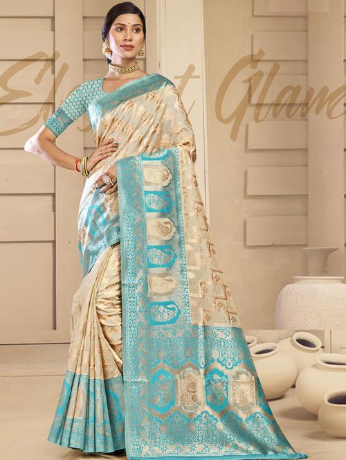 ethnic wear sky blue color saree set - 19184488 - Standard Image - 0