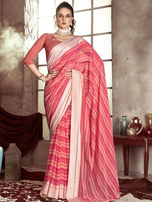 ethnic wear pink color saree set with blouse - 19184570 -  Standard Image - 0