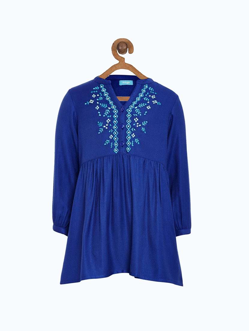 girls notch neck long sleeves frock