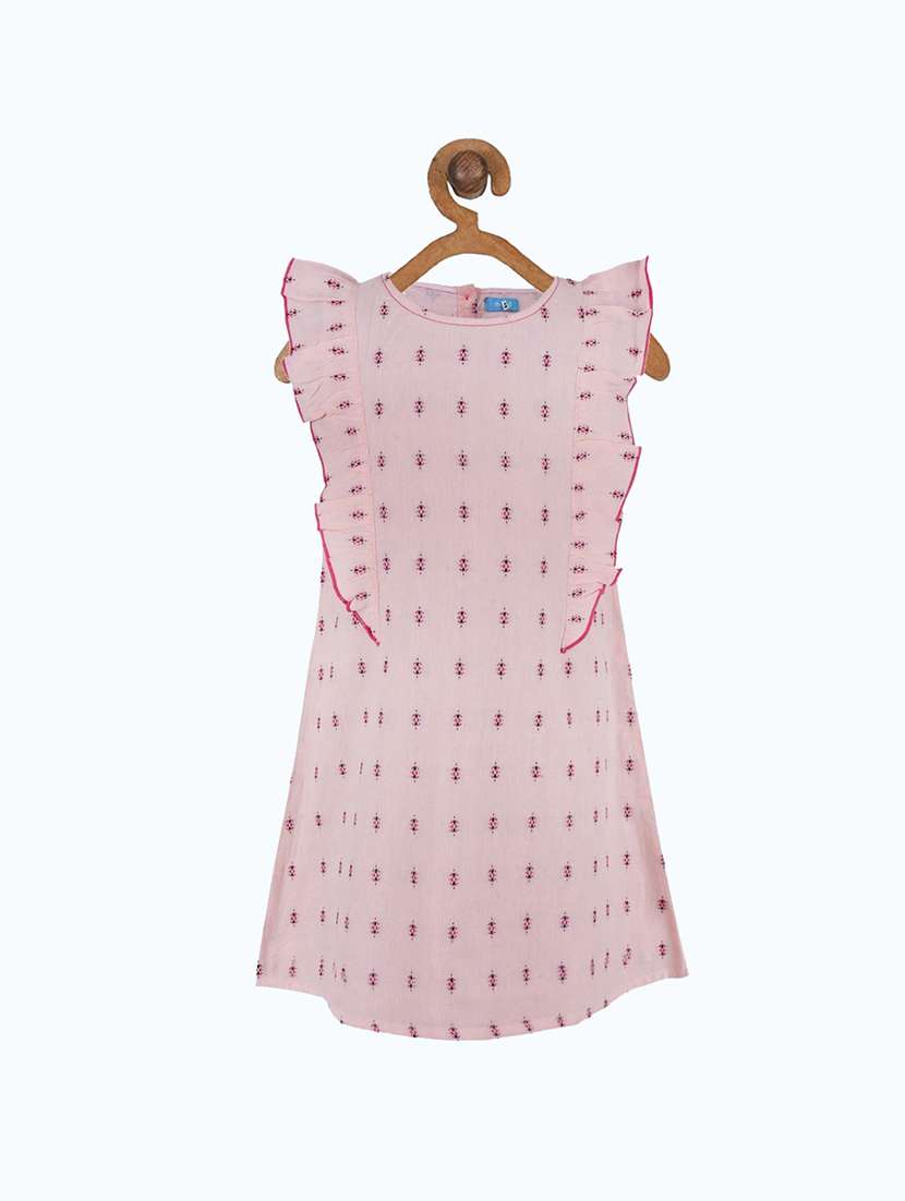 girls round neck cape sleeve frock