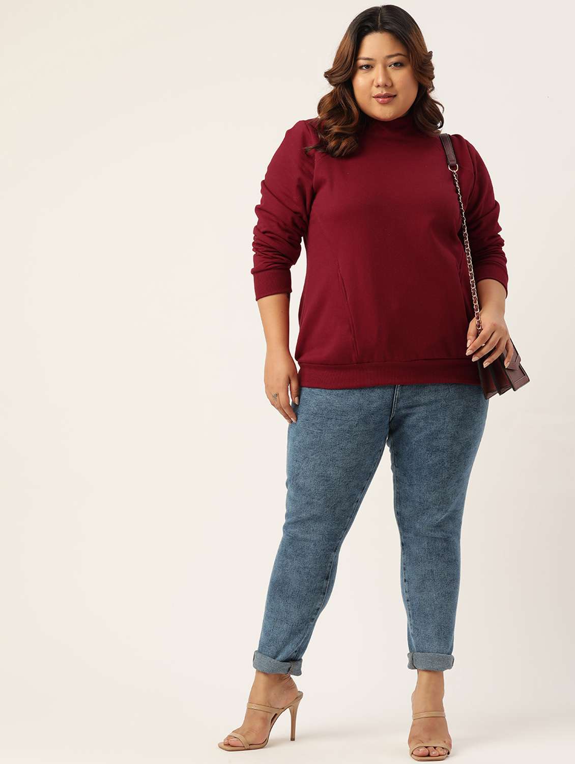 high neck solid plus sweatshirt - 19185941 -  Standard Image - 3