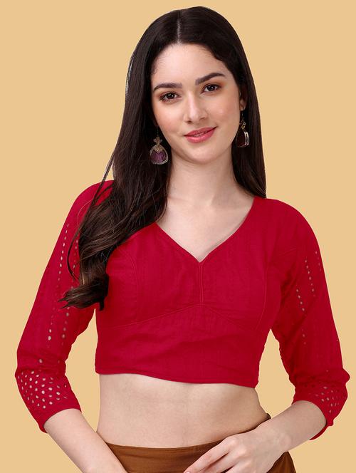 red cotton blend regular blouse - 19186311 -  Standard Image - 0