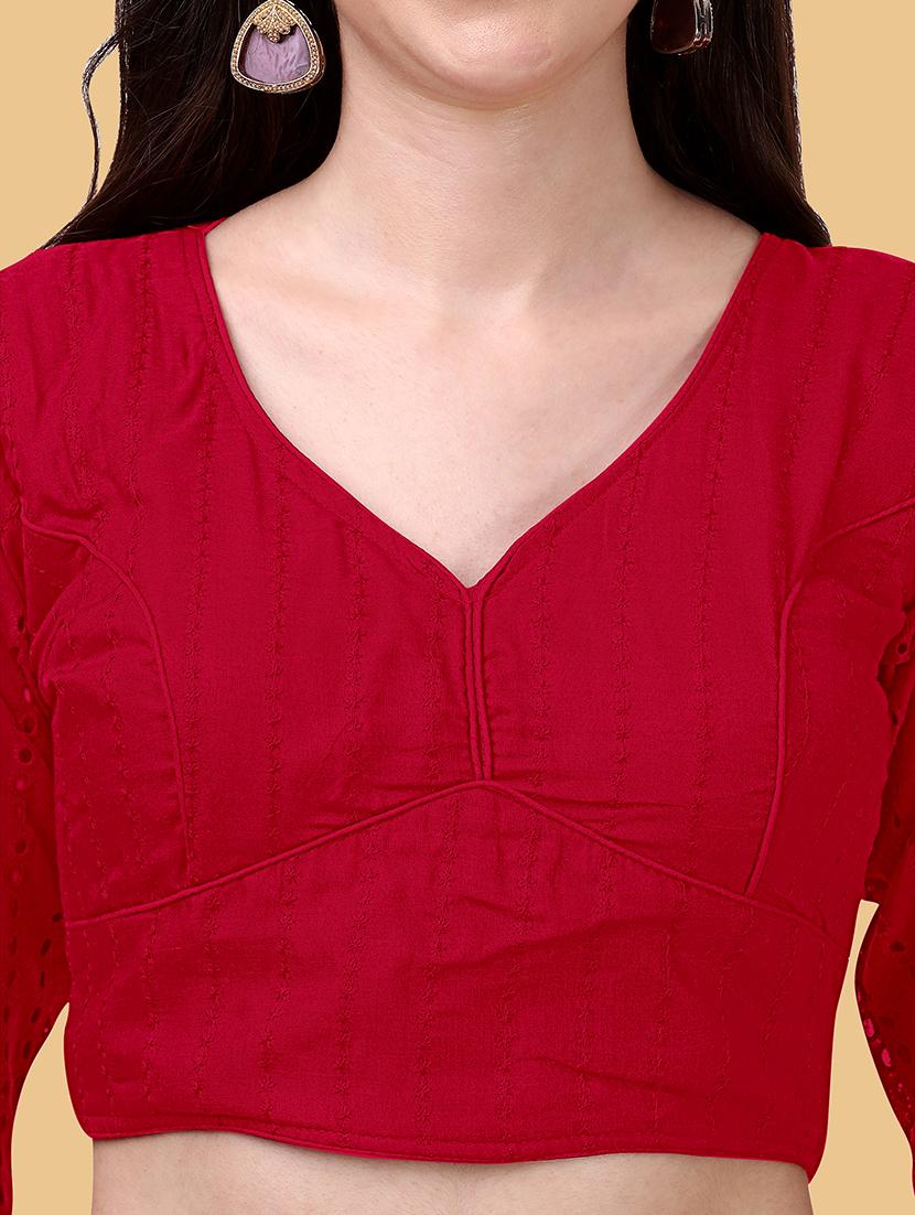 red cotton blend regular blouse - 19186311 - Standard Image - 3