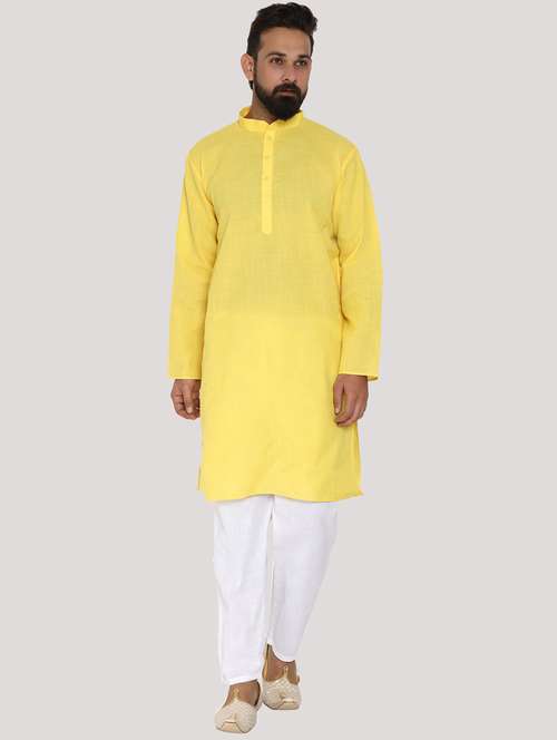 yellow cotton kurta pyjama ethnic wear set - 19187821 - Standard Image - 0
