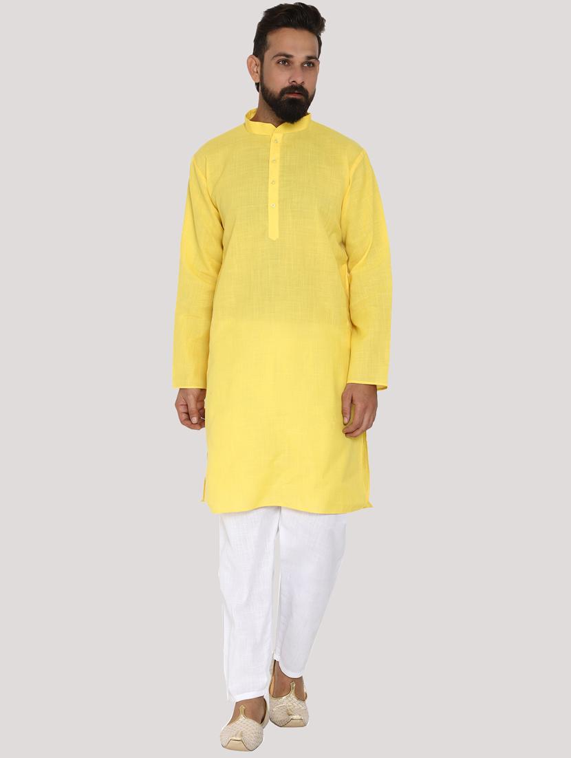 yellow cotton kurta pyjama ethnic wear set - 19187821 - Zoom Image - 0