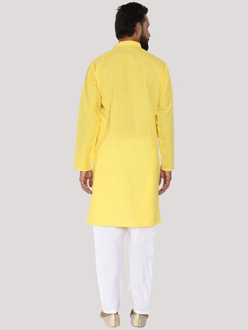 yellow cotton kurta pyjama ethnic wear set - 19187821 - Standard Image - 3