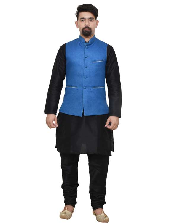 mandarin neck solid kurta pyjama with jacket 