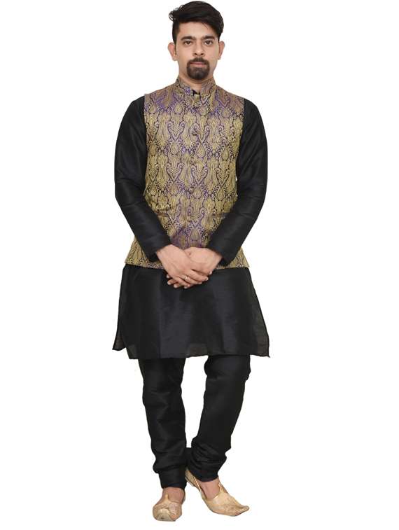 mandarin neck solid kurta pyjama with jacket 
