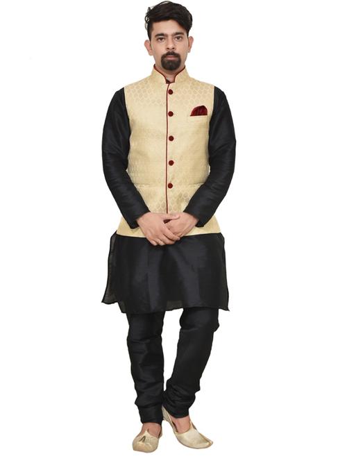 mandarin neck solid kurta pyjama with jacket  - 19187847 -  Standard Image - 0