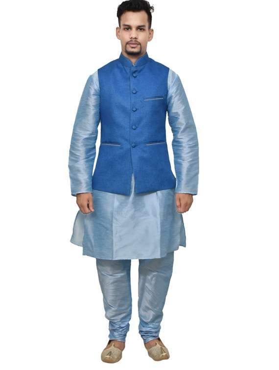 mandarin neck solid kurta pyjama with jacket 