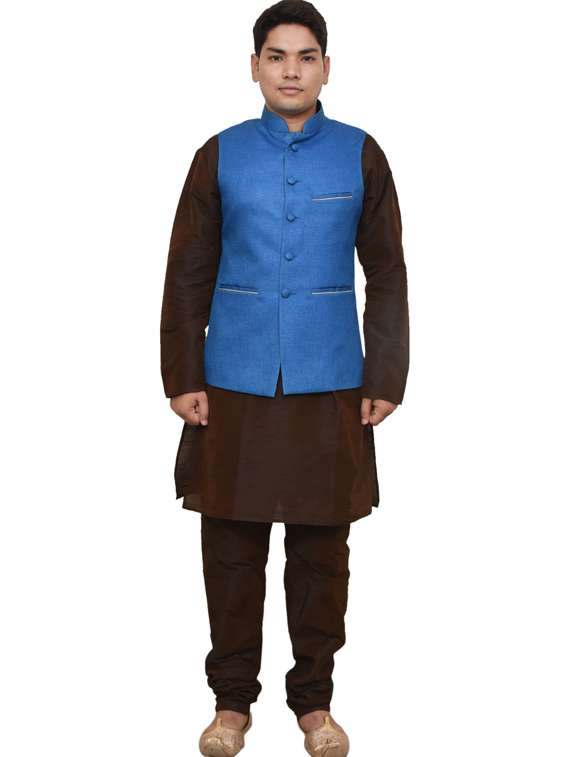 mandarin neck solid kurta pyjama with jacket 
