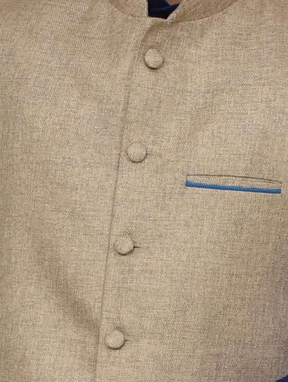 royal blue silk blend kurta pyjama with jacket ethnic wear set - 19187945 - Standard Image - 3