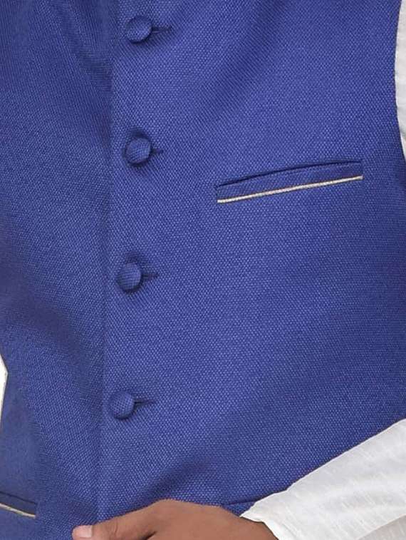 white silk blend kurta pyjama with jacket ethnic wear set - 19187953 -  Standard Image - 3