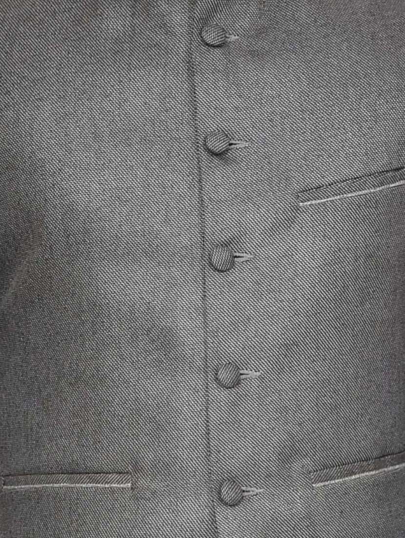 navy blue silk blend kurta pyjama with jacket ethnic wear set - 19187954 -  Standard Image - 3