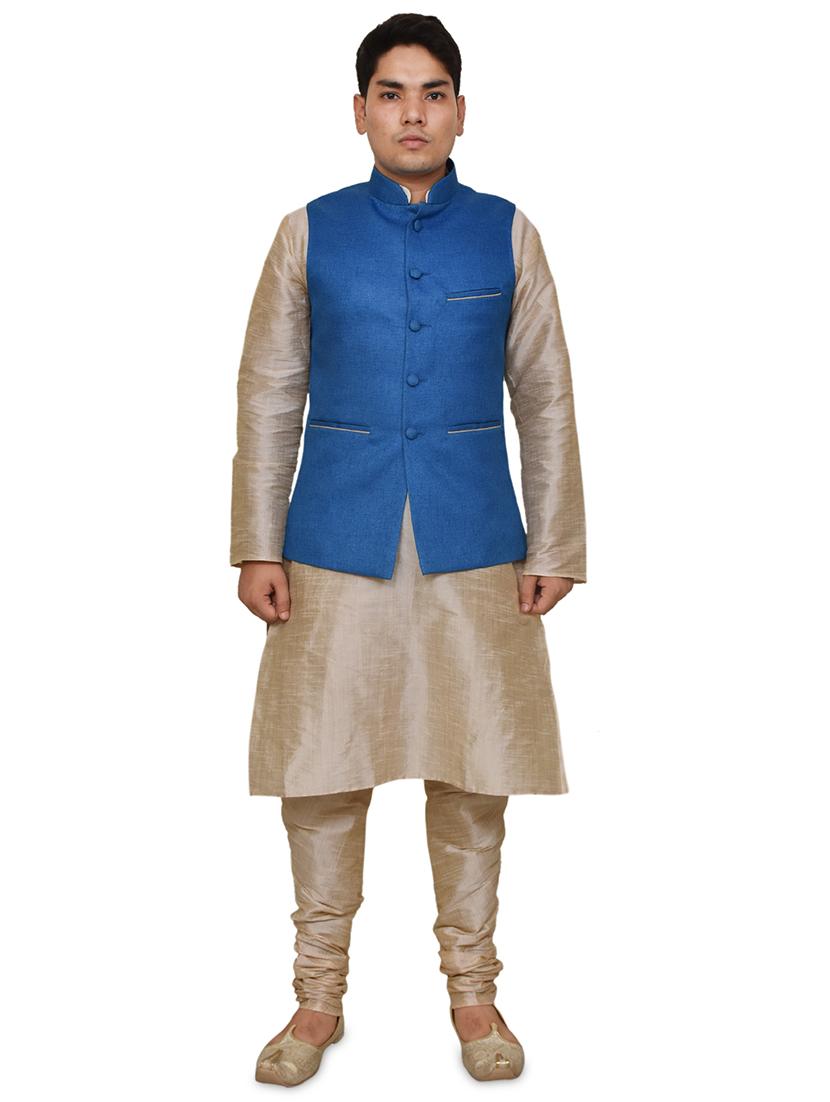 double tone silk blend kurta pyjama with jacket ethnic wear set - 19188025 -  Zoom Image - 0