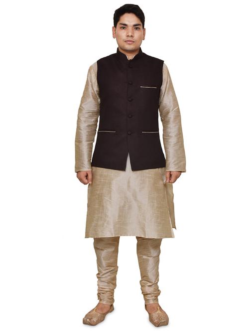 double tone silk blend kurta pyjama with jacket ethnic wear set - 19188031 - Standard Image - 0