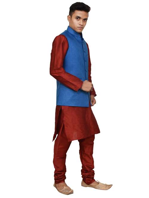 silk blend kurta pyjama with jacket  - 19188033 -  Standard Image - 0