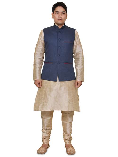 double tone silk blend kurta pyjama with jacket ethnic wear set - 19188035 -  Standard Image - 0