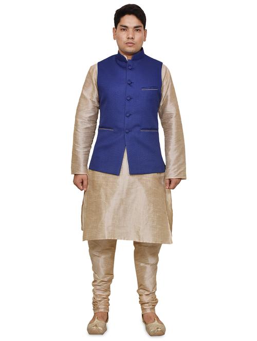 double tone silk blend kurta pyjama with jacket ethnic wear set - 19188043 -  Standard Image - 0