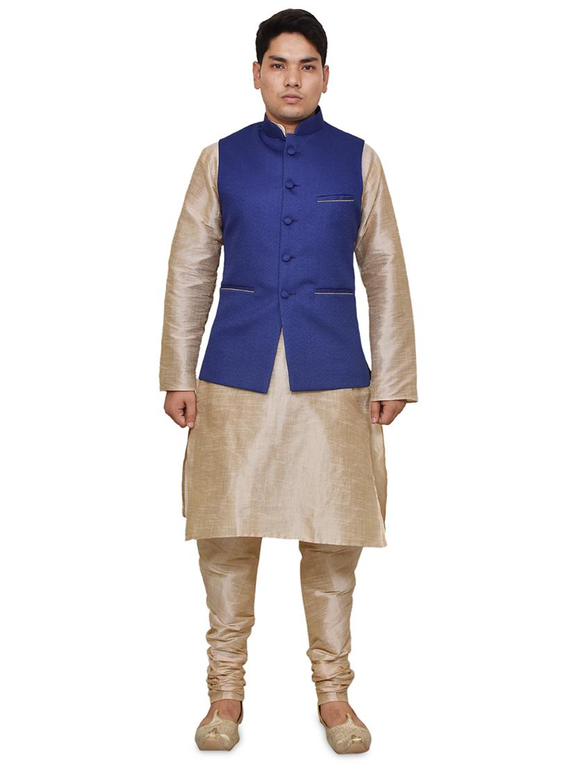 double tone silk blend kurta pyjama with jacket ethnic wear set - 19188043 -  Zoom Image - 0