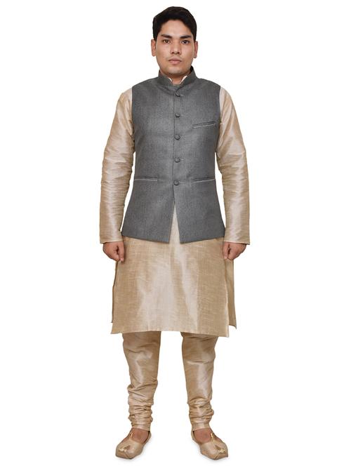 double tone silk blend kurta pyjama with jacket ethnic wear set - 19188049 -  Standard Image - 0