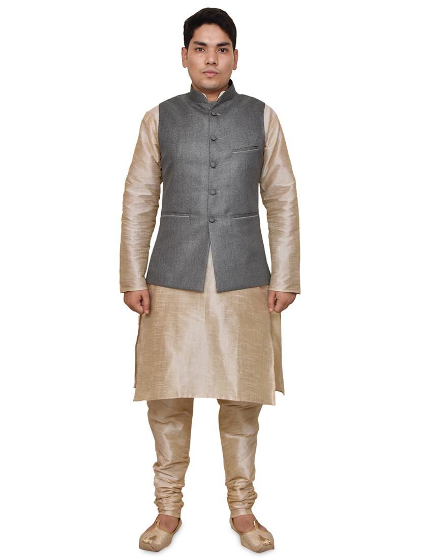 double tone silk blend kurta pyjama with jacket ethnic wear set - 19188049 -  Zoom Image - 0