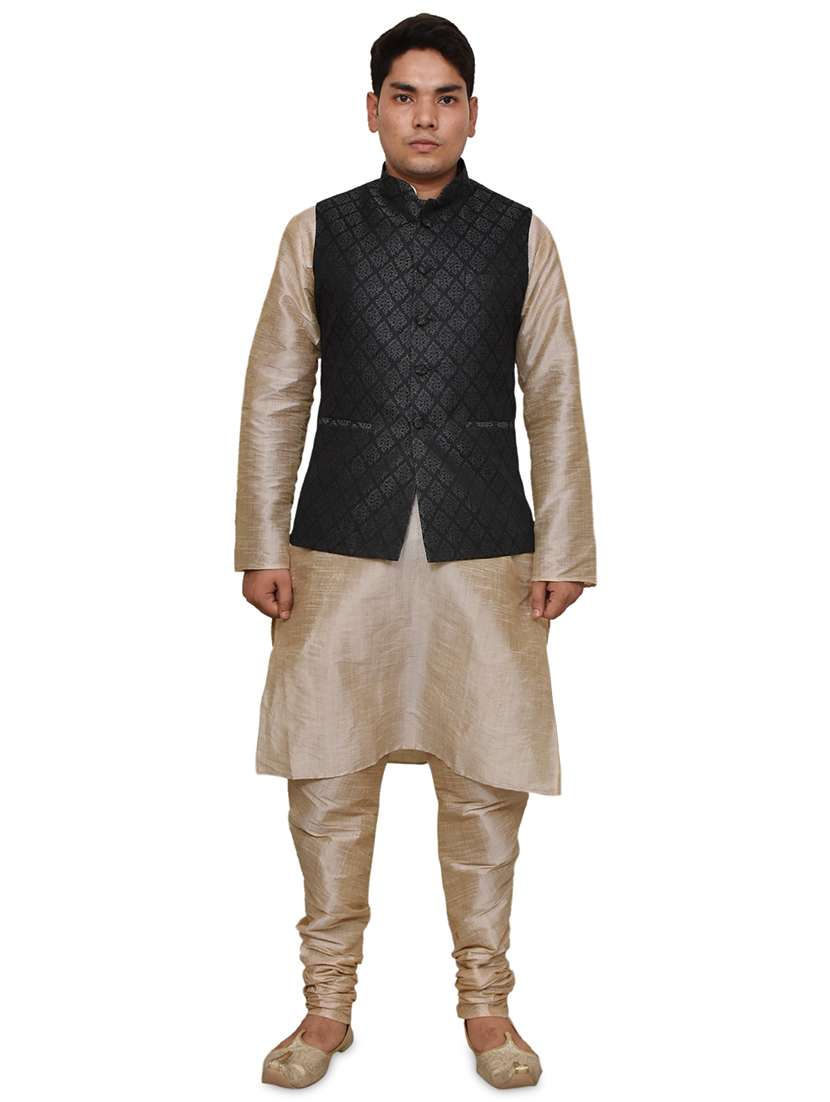 double tone silk blend kurta pyjama with jacket ethnic wear set