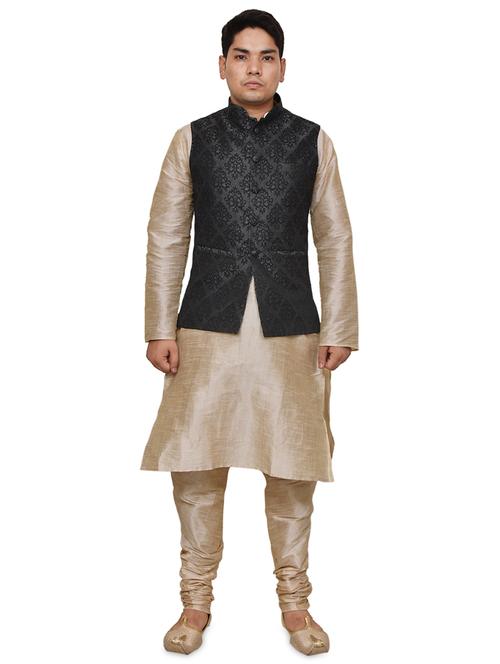 double tone silk blend kurta pyjama with jacket ethnic wear set - 19188055 -  Standard Image - 0