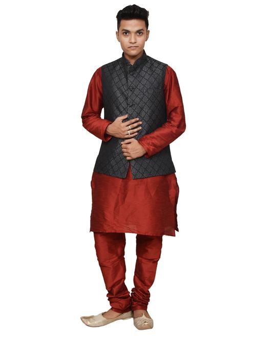 silk blend kurta pyjama with jacket  - 19188058 -  Standard Image - 0