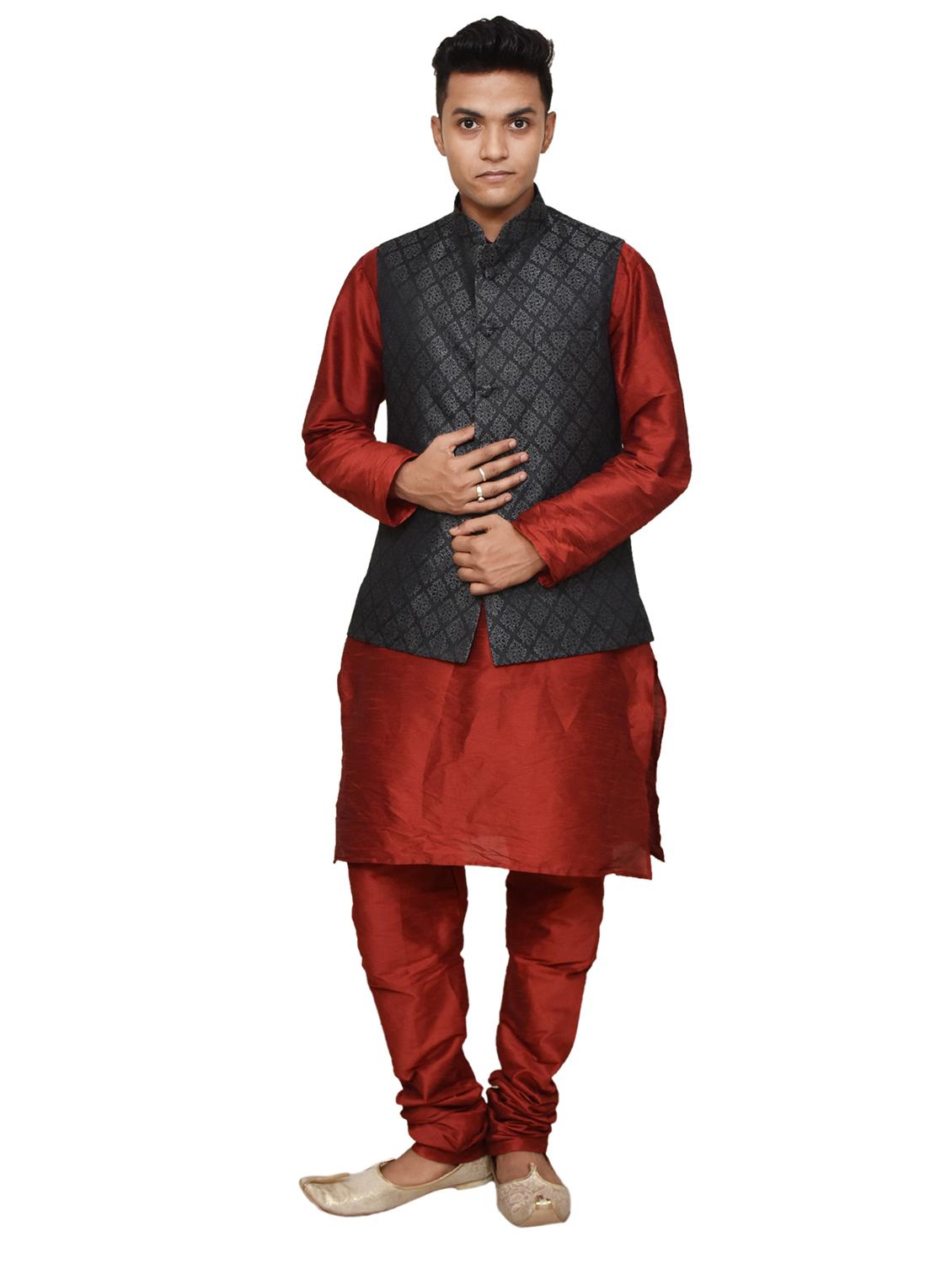 silk blend kurta pyjama with jacket  - 19188058 -  Zoom Image - 0