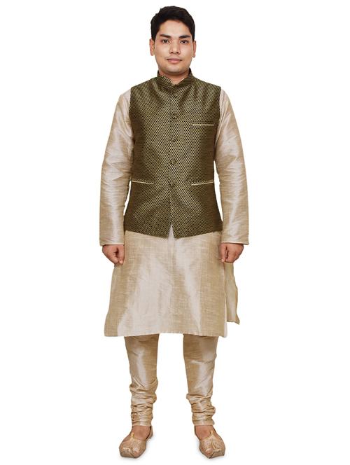 double tone silk blend kurta pyjama with jacket ethnic wear set - 19188062 - Standard Image - 0