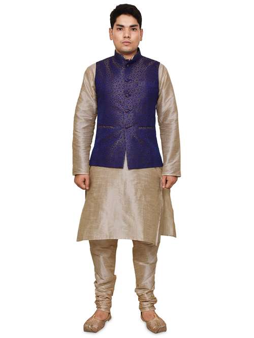 double tone silk blend kurta pyjama with jacket ethnic wear set - 19188064 -  Standard Image - 0