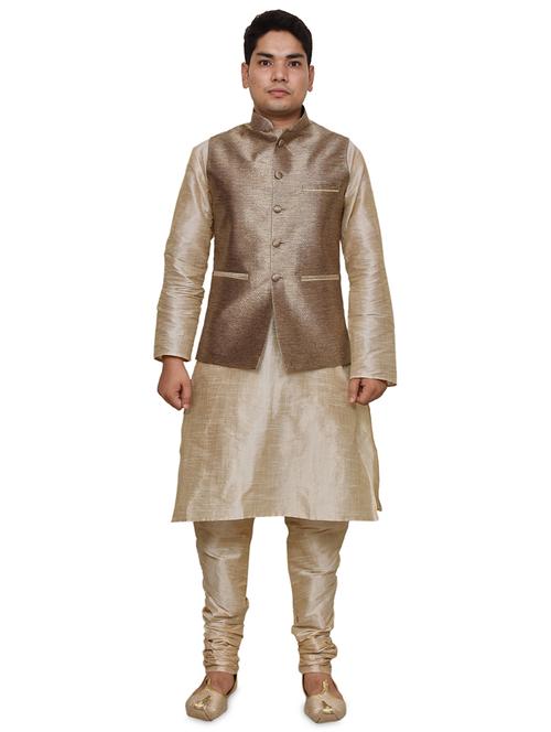 double tone silk blend kurta pyjama with jacket ethnic wear set - 19188070 - Standard Image - 0
