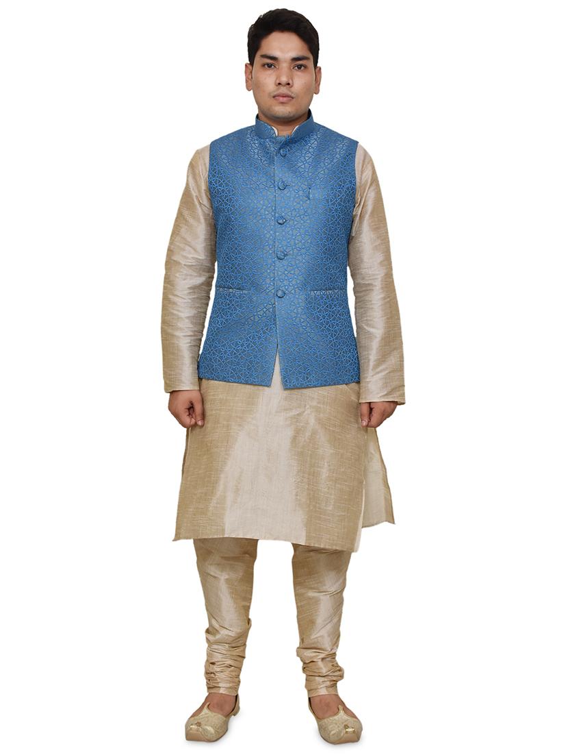 double tone silk blend kurta pyjama with jacket ethnic wear set - 19188074 -  Zoom Image - 0