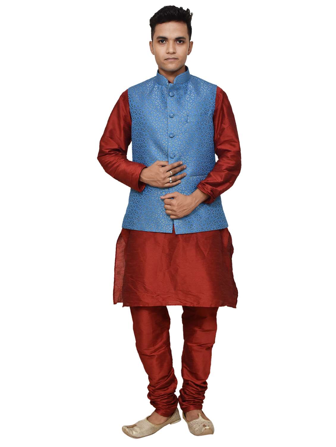 silk blend kurta pyjama with jacket 