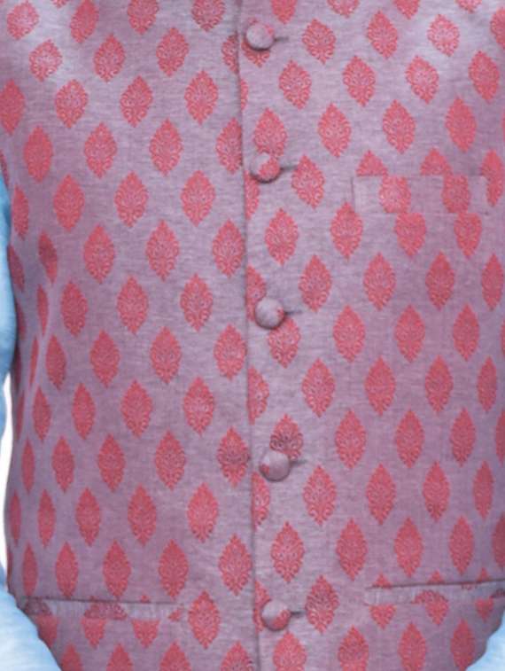 sky blue silk blend kurta pyjama with jacket ethnic wear set - 19188121 - Standard Image - 3